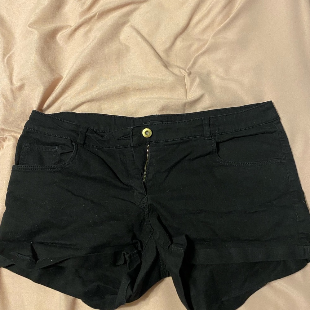 Black denim shorts